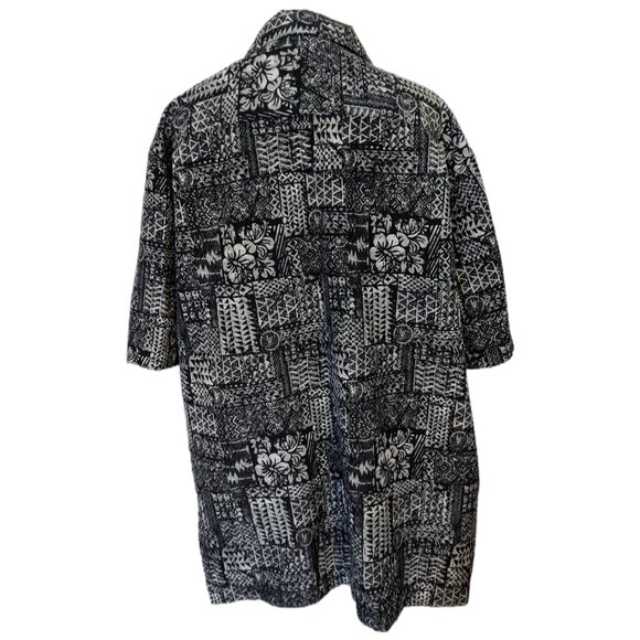 Mens Plus Size Black White Tribal Print Hawaiian Short Sleeve Button Up Beach XL - Picture 4 of 8